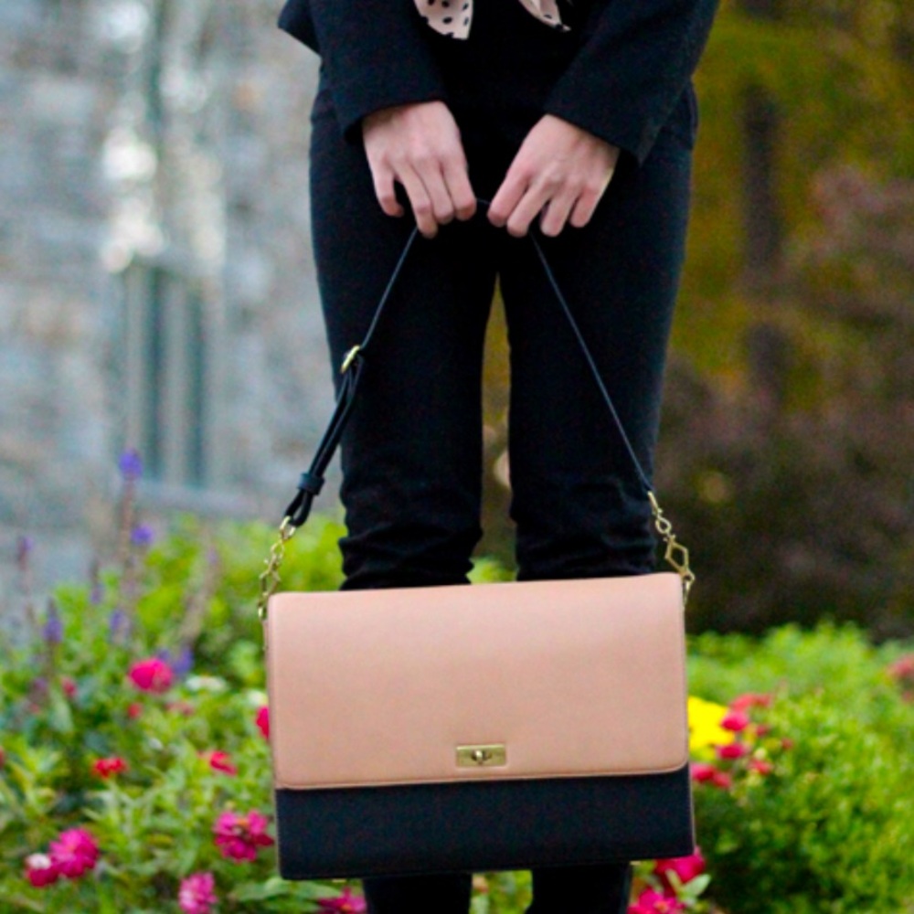 J.Crew Colorblock Edie Grand Shoulder Bag Black/Tan